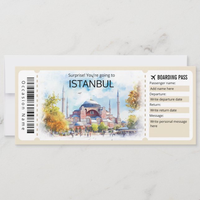 Invitación Billete editable de avión de Estambul, viaje a Tur (Anverso)