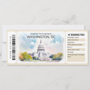 Invitación Billete editable de avión de Washington DC, Washin