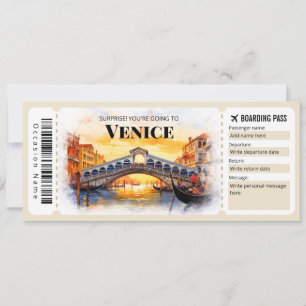 Invitación Billete editable de embarque aéreo de Venecia