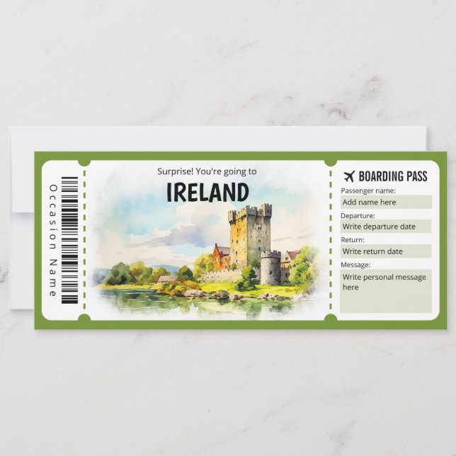 Invitación Billete editable de embarque aéreo en Irlanda (Anverso)