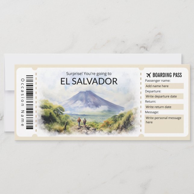 Invitación Billete editable en avión de El Salvador, travesía (Anverso)
