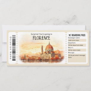 Invitación Billete Editable Florence Plane, Viaje a Italia