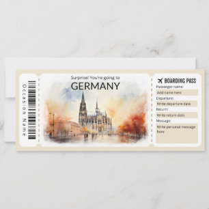 Invitación Billete editable para avión de Alemania, viaje a A