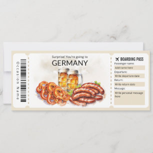 Invitación Billete editable para avión de Alemania, viaje a A