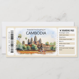 Invitación Billete editable para avión de Camboya, viaje a Ca