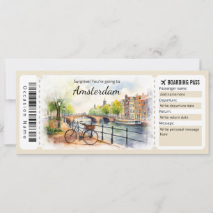 Invitación Billete editable para avión de embarque de Amsterd