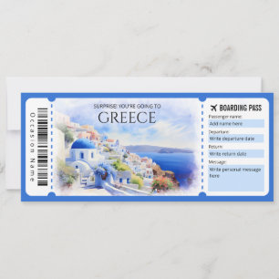 Invitación Billete editable para avión de embarque en Grecia