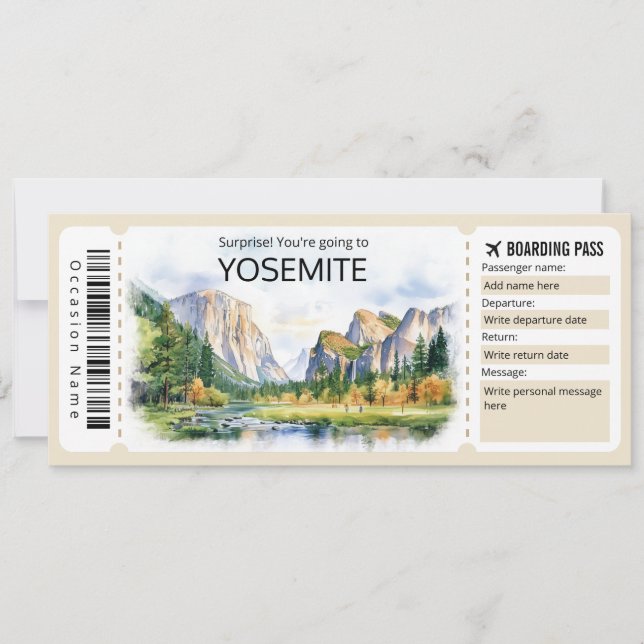 Invitación Billete editable para avión Yosemite, Yosemite Tri (Anverso)