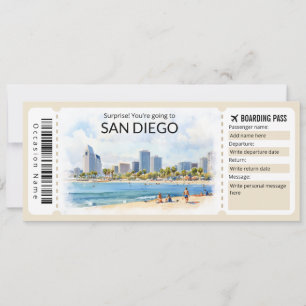 Invitación Billete editable para el avión de San Diego, viaje