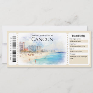Invitación Billete editable para pases de avión de Cancún