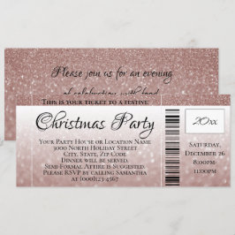 Invitación Billete Fiesta de Navidades Rosas Purpurinas de Or