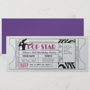 Invitación Billete Fiesta Vintage de estrella pop