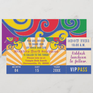 Invitación Billete hippie de bar o de bat Mitzvah