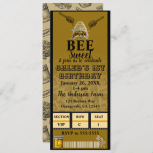 Invitación Billete para el evento de cumpleaños de Honey Bee 