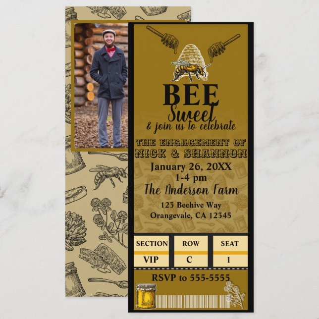 Invitación Billete para el evento de cumpleaños de Honey Bee  (Anverso / Reverso)