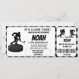 Invitación Billete Retro De Hockey Sobre Hielo Blanco Y Negro