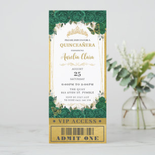 Invitación Billete VIP de 16 VIP de esmeralda floral Quinceañ