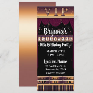 Invitación Billete VIP del Fiesta de Cumpleaños Purple Gold H