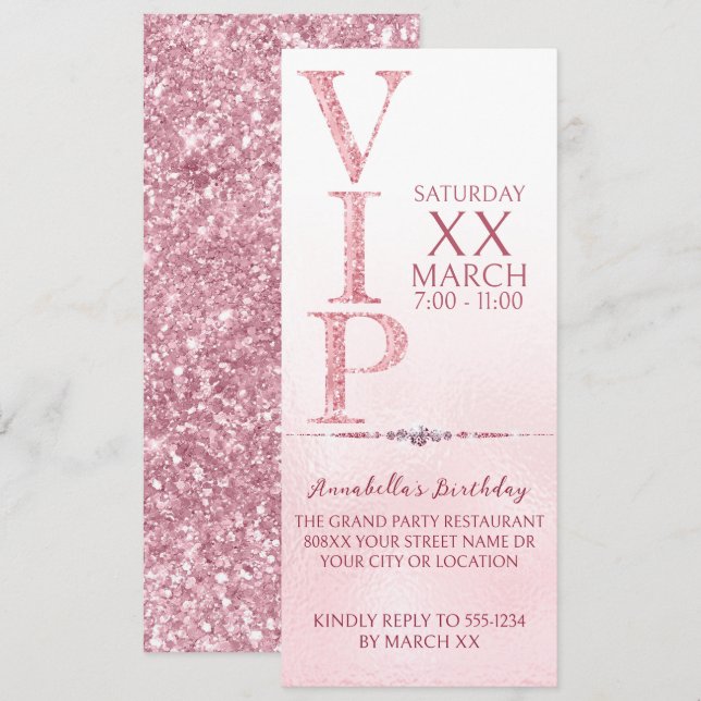 Invitación Billete VIP Purpurina Rosado
