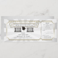 Billete y RSVP de Boda de cine blanco de oro