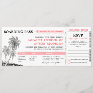 Invitación billetes de boda de pases de embarque tropicales c