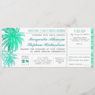 Invitación Billetes de bodas en la playa verde azulada tropic