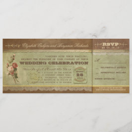 Invitación Billetes de bodas rústicos vintage con RSVP