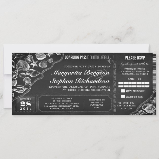 Invitación Billetes de embarque para boda de Chalkboard (Anverso)