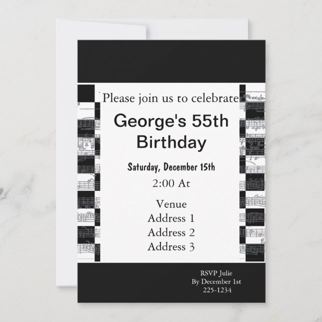 Invitación Billetes musicales Cumpleaños (Anverso)