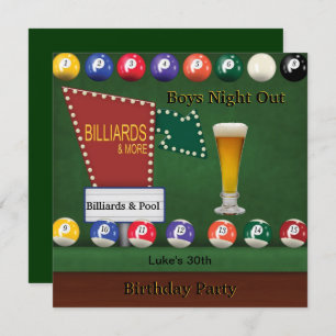 Invitación Billiards Pool Mans Birthday Party Night Beer