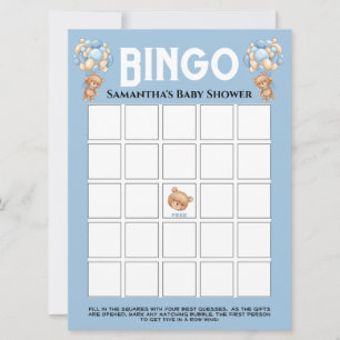Invitación Bingo azul burbuja de Baby Shower Teddy Boy