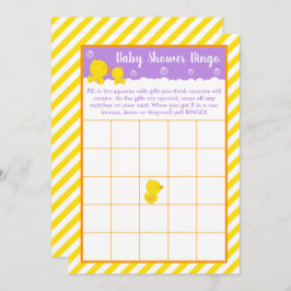 Invitación Bingo Baby Shower amarillo y morado de goma Ducky