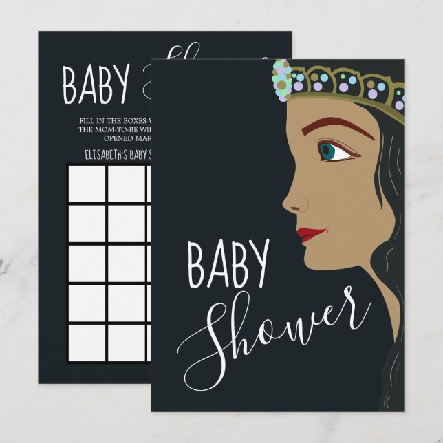 Invitación Bingo Baby Shower azul de la princesa (Anverso / Reverso)