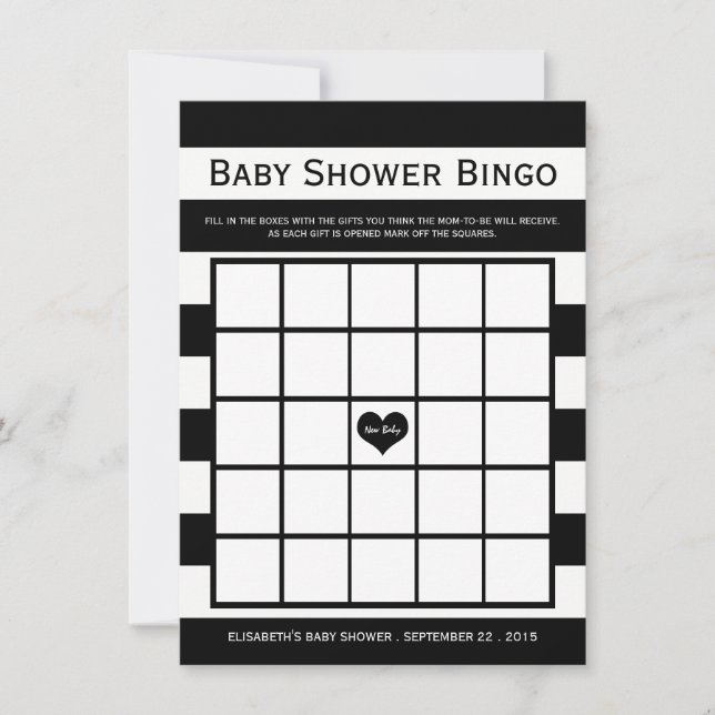 Invitación Bingo Baby Shower blanco y negro de Moda moderna (Anverso)