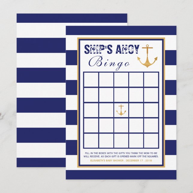 Invitación Bingo Baby Shower de Ancla Náutica (Anverso / Reverso)