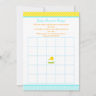 Invitación Bingo Baby Shower de Chick Chick Chick azul y amar