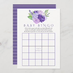 Invitación Bingo Baby Shower de color de agua ultravioleta