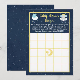 Invitación Bingo Baby Shower de elefante amarillo y marina