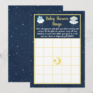 Invitación Bingo Baby Shower de elefante amarillo y marina