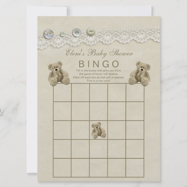 Invitación Bingo Baby Shower de Teddy personalizado (Anverso)
