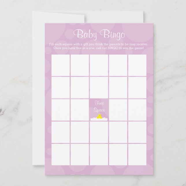 Invitación Bingo Baby Shower - Tema del dudoso de la goma - L (Anverso)