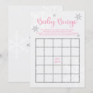 Invitación Bingo Bebé Copo de Nieve Rosa y Plateado de Invier