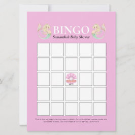 Invitación Bingo blanco rosado de la sirena de Baby Shower