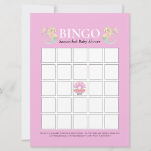 Invitación Bingo blanco rosado de la sirena de Baby Shower