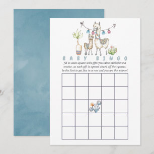 Invitación Bingo de Baby Shower con tema de Llama acuarela