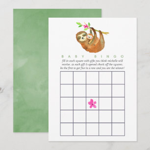Invitación Bingo de Baby Shower con tema de Perezoso Acuarela