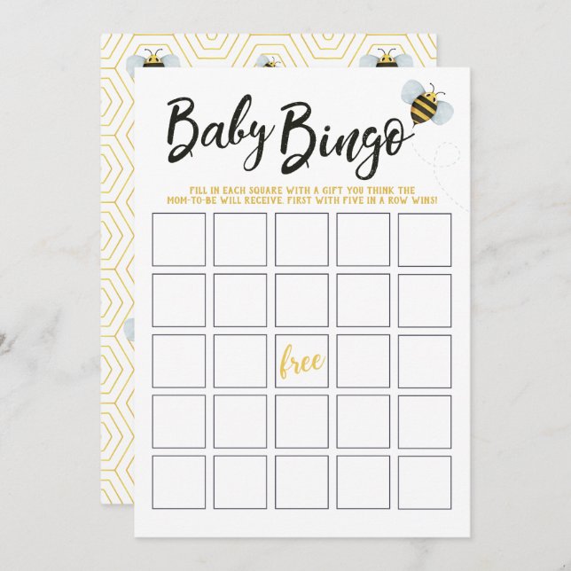 Invitación Bingo de Baby Shower de acuarela (Anverso / Reverso)