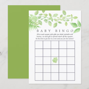 Invitación Bingo de Baby Shower de Acuarela Verde