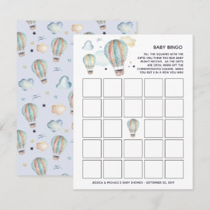 Invitación Bingo de Baby Shower de Globo Aerostático Acuarela