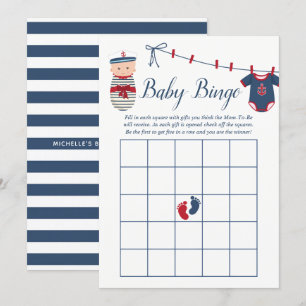 Invitación Bingo de Baby Shower de Niño Tema Náutico